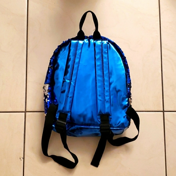 #82-G3 Mini Backpack,Sequins Blue/Silvered 11"x10"x4" - Picture 5 of 5